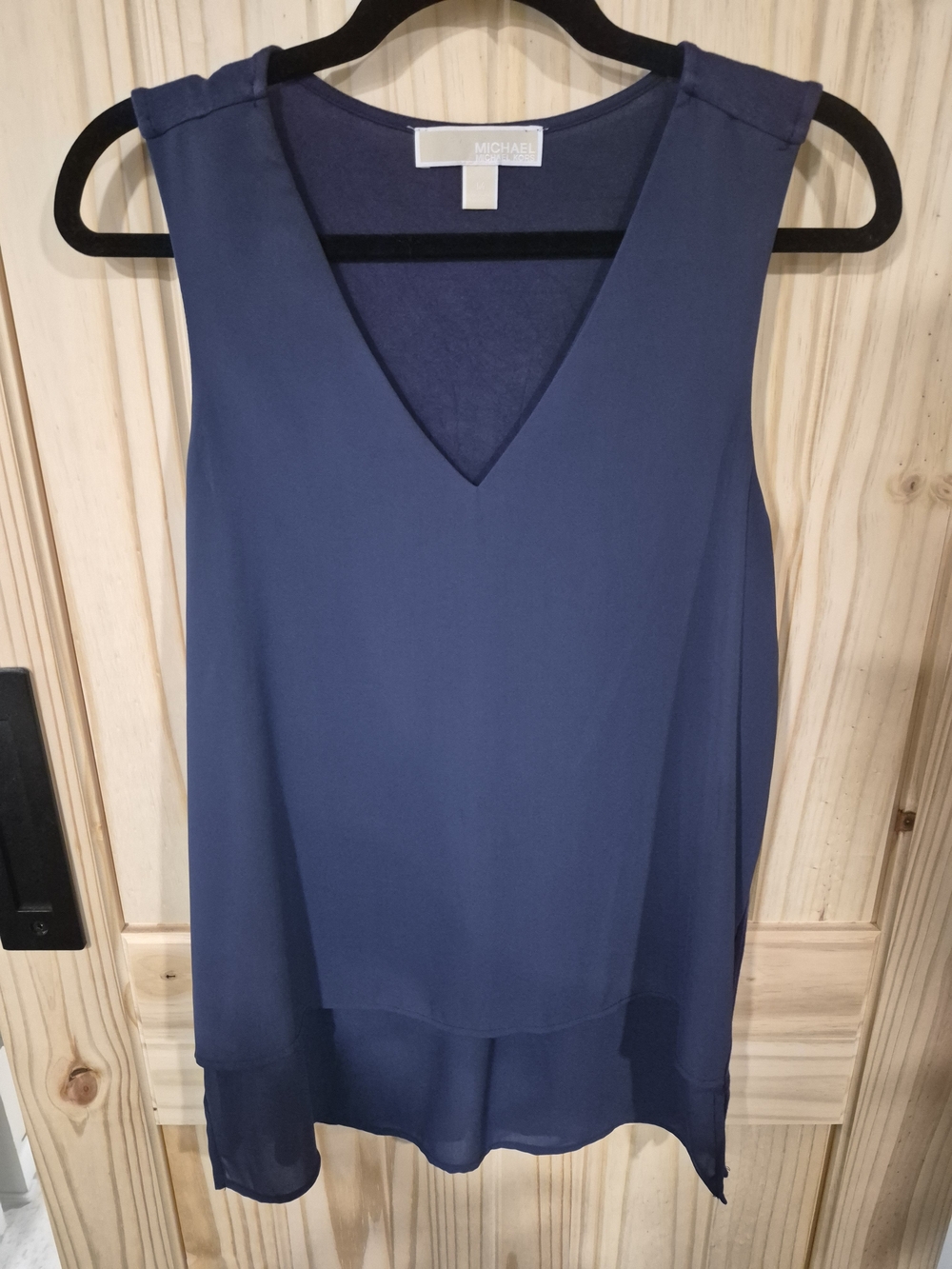 Michael Kors Navy Sleeveless V-Neck Chiffon Layered Top